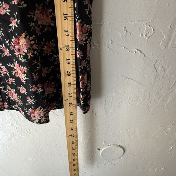 So-En Shirt Large Black Pink Floral Button Up Short Sleeve Japanese Peasant - Picture 5 of 7